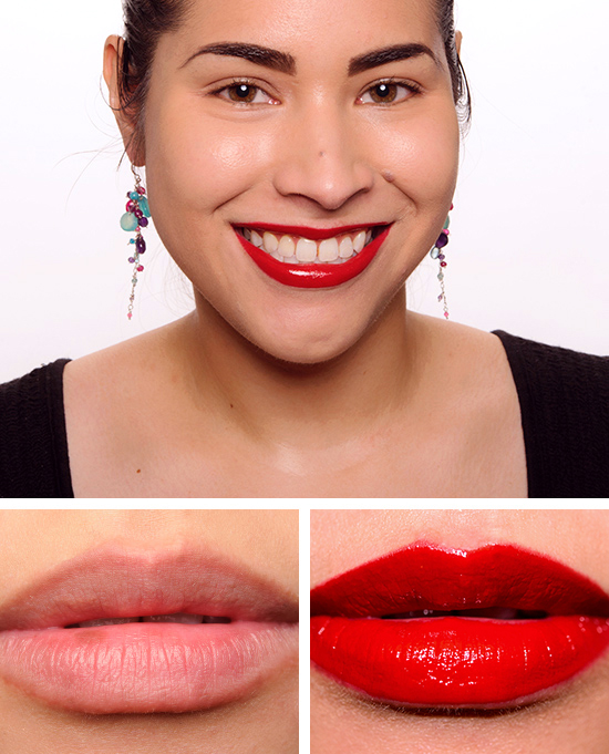 MAC RiRi Woo Lipglass over RiRi Woo Lipstick over RiRi Woo Pro Longwear Lip Pencil