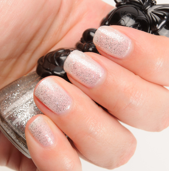 Anna Sui x Minnie Mouse Stardust Silver (001) over Snow White (002) Nail Color