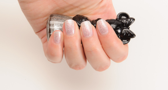 Anna Sui x Minnie Mouse Stardust Silver (001) over Snow White (002) Nail Color