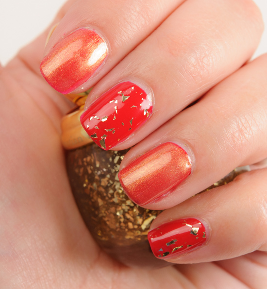 Dior Golden Shock layered over Shock Vernis on middle and pinky fingernails; Mirror over Shock Vernis on index and ring fingernails