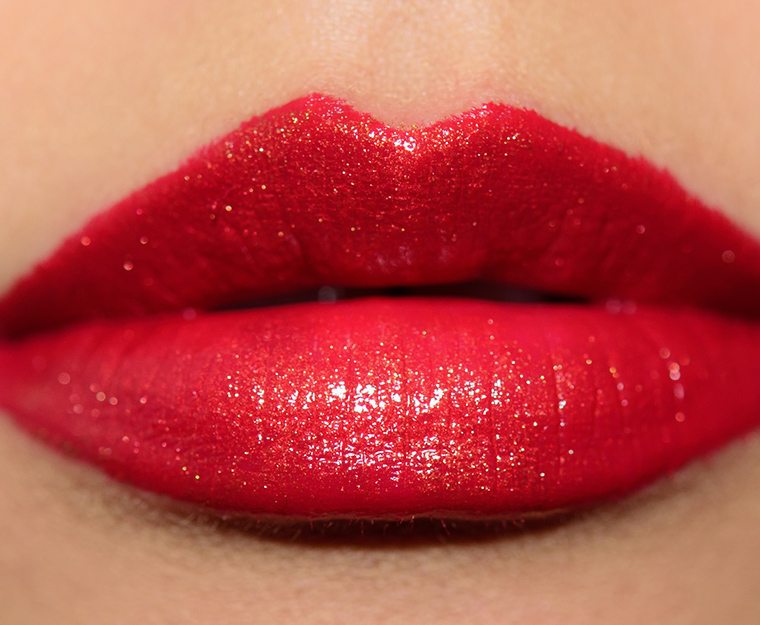 Bite Beauty Gold Creme Lip Gloss over Sour Cherry Amuse Bouche Lipstick