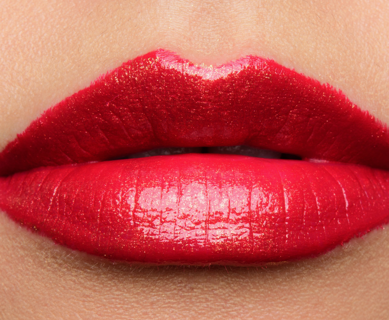 Bite Beauty Gold Creme Lip Gloss over Sour Cherry Amuse Bouche Lipstick