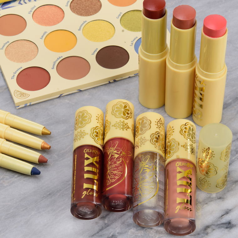 Color swatches from the ColourPop Limoncello collection