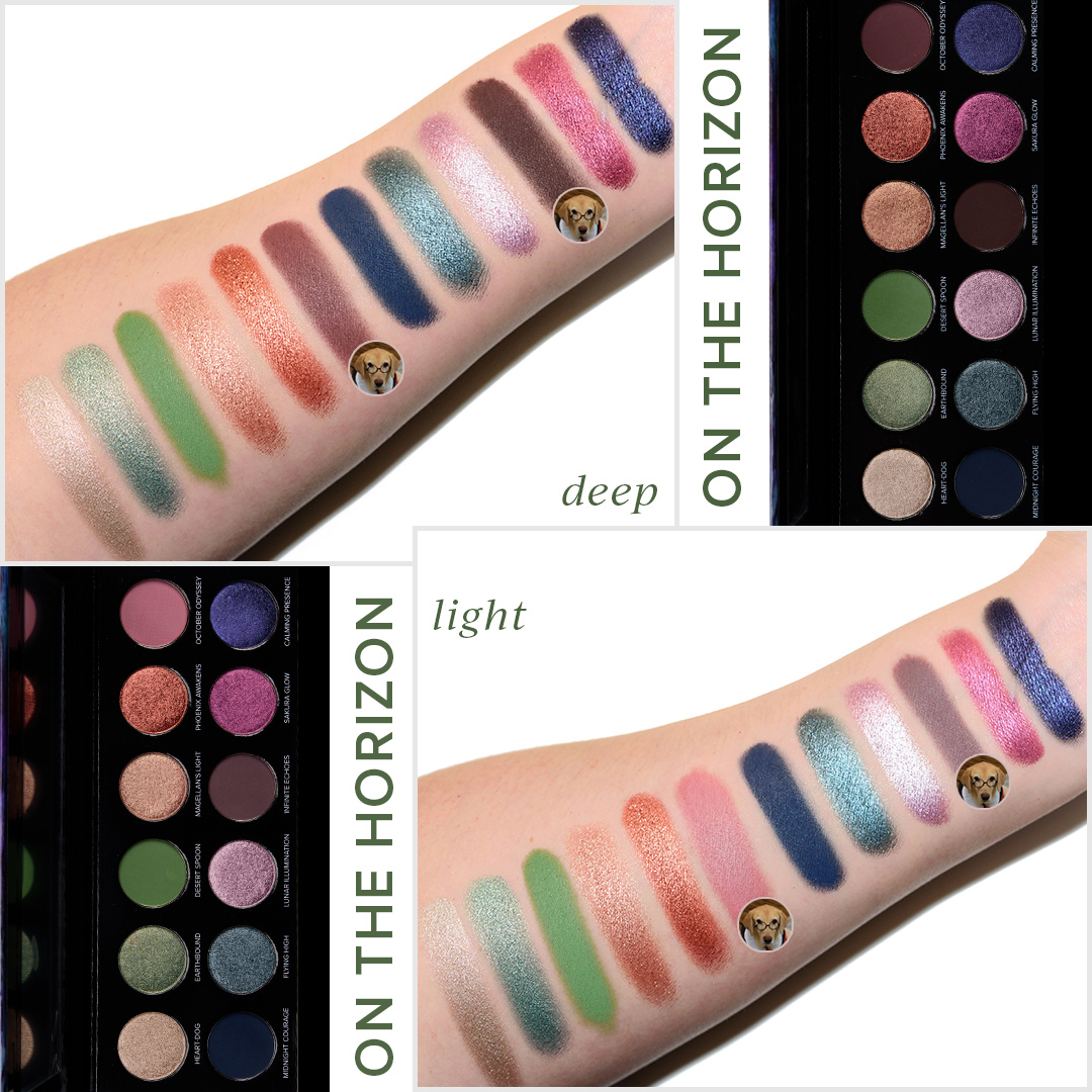 On the Horizon Palettes swatched on light skin (Fenty 180)