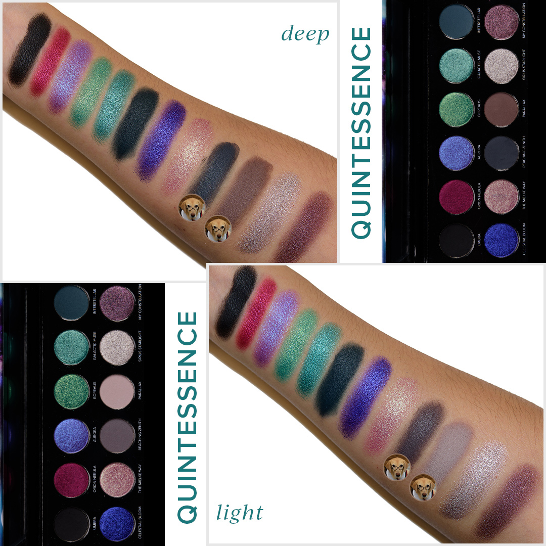 Quintessence Palettes swatched on medium-deep skin (Fenty 345)