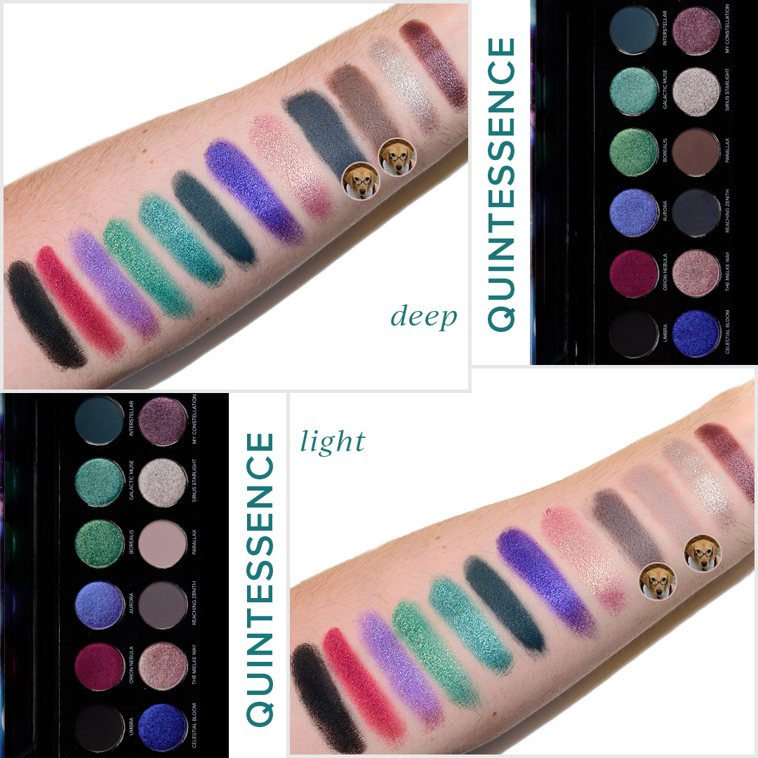Quintessence Palettes swatched on very light skin (Fenty 110)