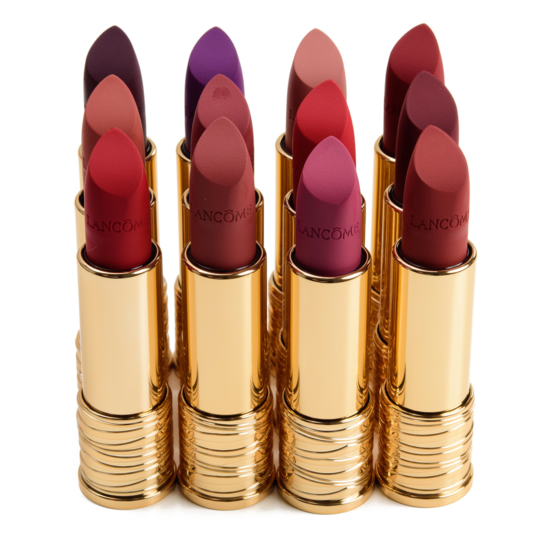 Lancome L'Absolu Rouge Drama Matte Lipstick Swatches x12 (2022)