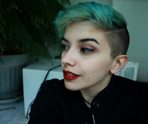 Dark Red Lips and Winged Liner