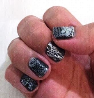 Black Polish & White Lace Nails