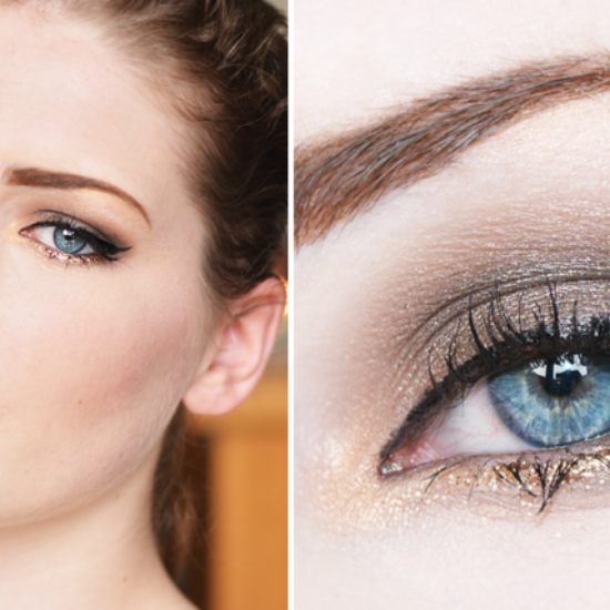 Taupe & Golden Glitter Eyes with Berry Lips