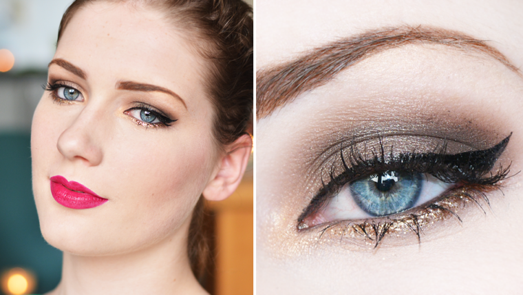 Taupe & Golden Glitter Eyes with Berry Lips
