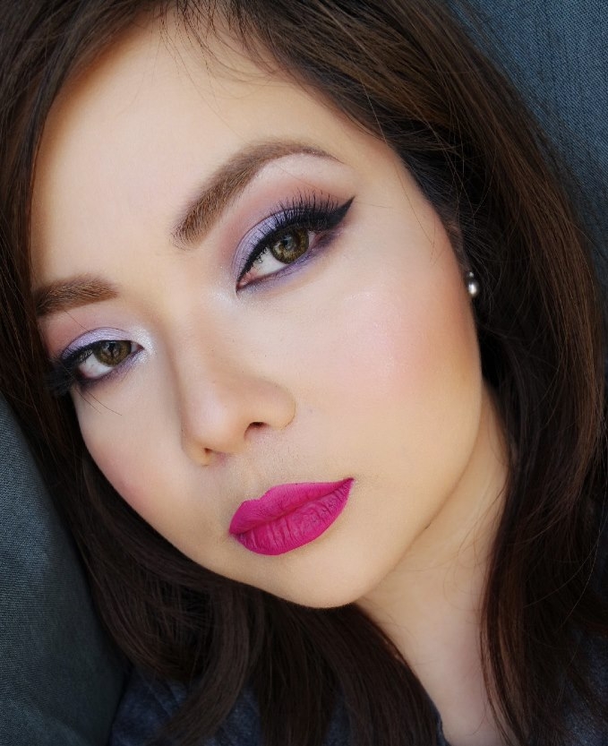 Lilac Eyes and Bold Pink Lips