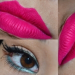 Green Makeup and Lipstick Pink