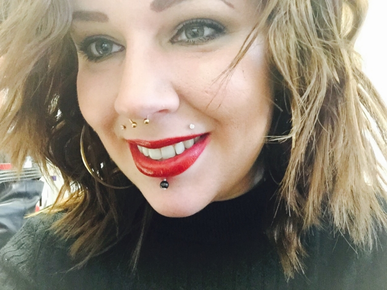 Glossy red lips