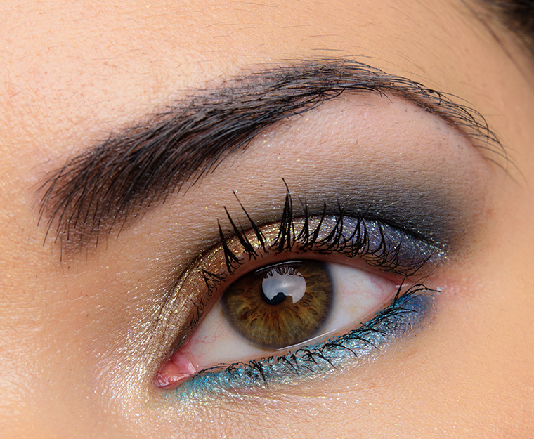 Champagne, Tarnished Gold, & Blue Glitter Eyes with Urban Decay Moondusts