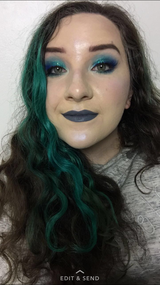 Blue eyes and stone grey lips